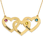 10K 골드 연결된 하트 탄생석 목걸이