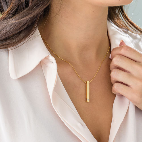 18K 골드 도금 3D 바 다이아몬드 목걸이 - 3