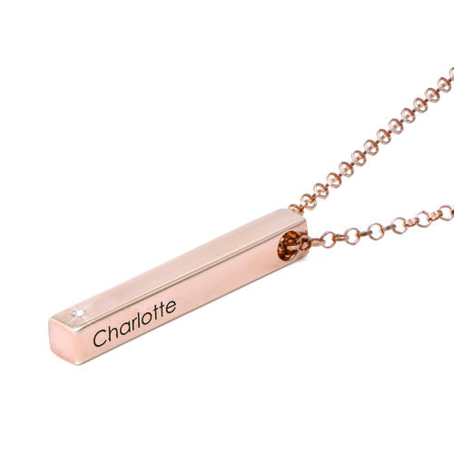 18K 로즈 골드 도금 3D 바 다이아몬드 목걸이 - 1