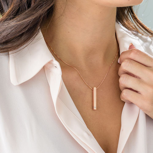 18K 로즈 골드 도금 3D 바 다이아몬드 목걸이 - 3