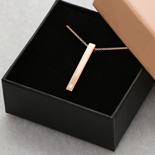 18K 로즈 골드 도금 3D 바 다이아몬드 목걸이 - 4