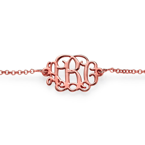 18ct Rose Gold Plated Silver Monogram Bracelet - 1