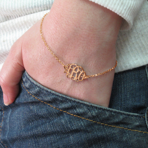 18ct Rose Gold Plated Silver Monogram Bracelet - 2