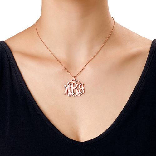 18ct Rose Gold Plated Silver Monogram Necklace - 1