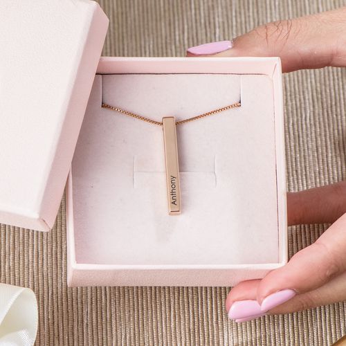 18K 로즈 골드 도금 3D 바 네임 목걸이 - 5