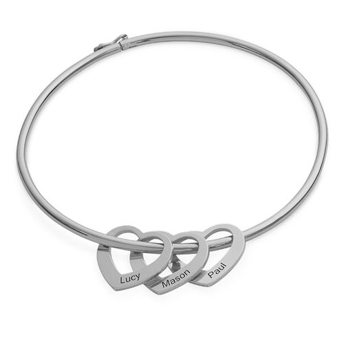 하트 모양 펜던트가 있는 은 뱅글 팔찌 - 1