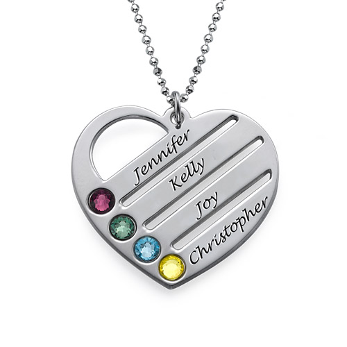 Birthstone Heart Pendant with Engraved Names