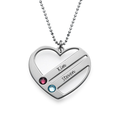 Birthstone Heart Pendant with Engraved Names - 1