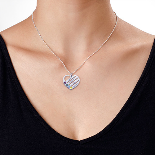 Birthstone Heart Pendant with Engraved Names - 2
