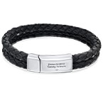 써지컬 스틸과 블랙 가죽의 남성용 각인 팔찌