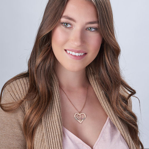 탄생석 각인 커플 목걸이 - 로즈 골드 도금 - 3