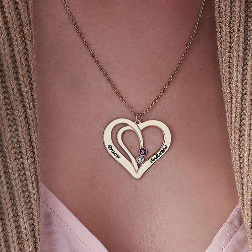 도금된 탄생석 커플 네임 목걸이 - 4