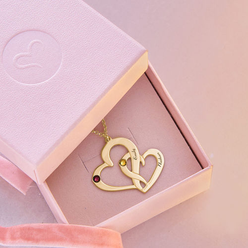 도금된 두 개의 하트가 있는 각인 목걸이 - 4