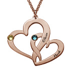 로즈 골드 도금의 두 개의 하트가 있는 각인 목걸이