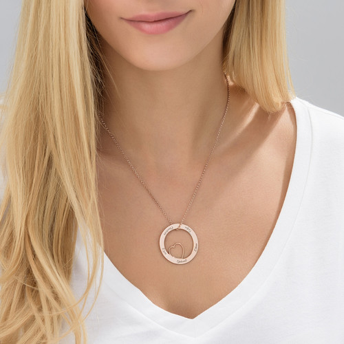 Family Love Circle Pendant Necklace - Rose Gold Plated - 1