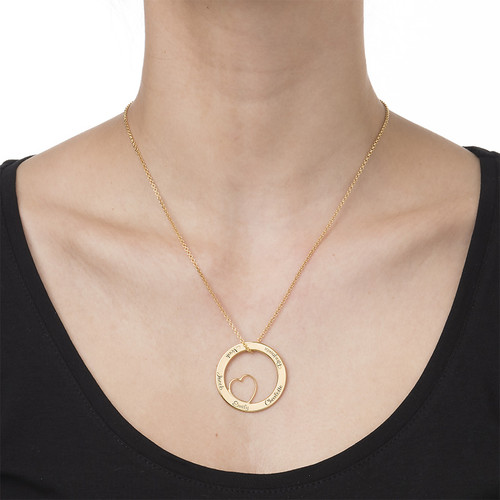 Family Love Circle Pendant Necklace with Gold Plating - 1