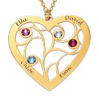탄생석이 있는 도금 하트 패밀리 트리 목걸이