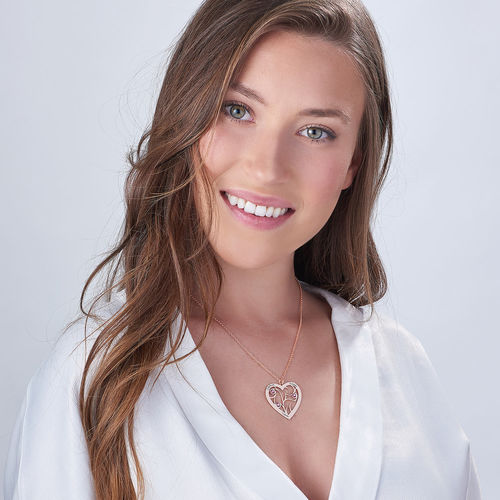 로즈 골드 도금이 된 탄생석이 있는 하트 패밀리 트리 목걸이 - 3