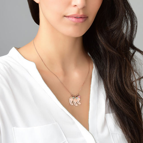 엄마 쥬얼리 - 로즈 골드 도금의 아기 발 목걸이 - 6