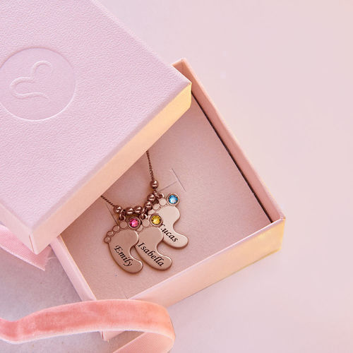 엄마 쥬얼리 - 로즈 골드 도금의 아기 발 목걸이 - 7