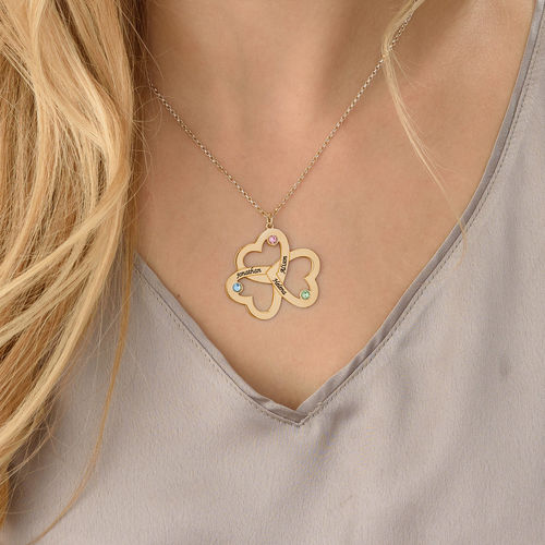 골드 도금의 맞춤 트리플 하트 목걸이 - 3