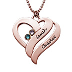 탄생석이 있는 두 개의 하트 목걸이 - 로즈 골드 도금