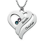 탄생석이 있는 두 개의 하트 포에버 원 목걸이