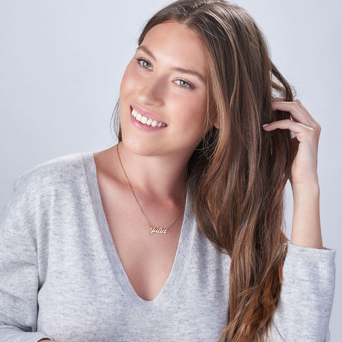 작은 사이즈 14ct 옐로 골드 클래식 네임 목걸이 - 1