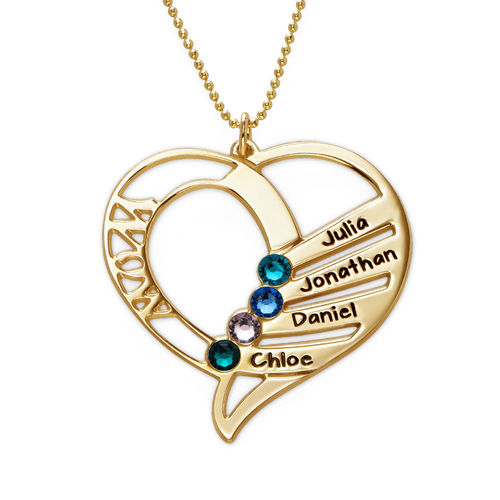 10ct 옐로 골드로 된 탄생석 각인 엄마 목걸이 - 1