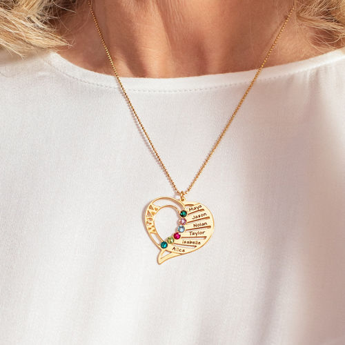 10ct 옐로 골드로 된 탄생석 각인 엄마 목걸이 - 4