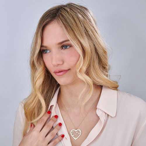 10ct 금으로 된 탄생석이 있는 하트 패밀리 트리 목걸이 - 1