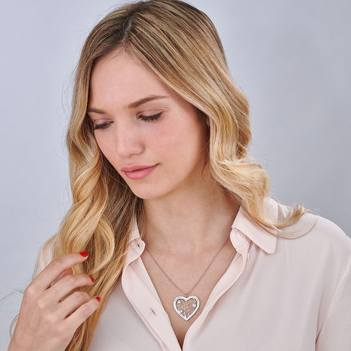 10ct 화이트 골드로 된 탄생석이 있는 하트 패밀리 트리 목걸이 - 1