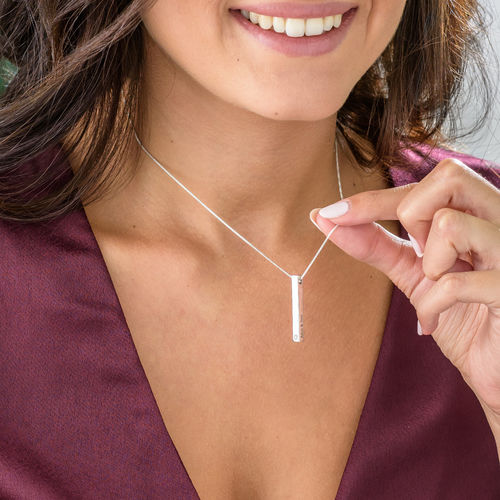 스털링 실버 3D 바 다이아몬드 목걸이 - 3