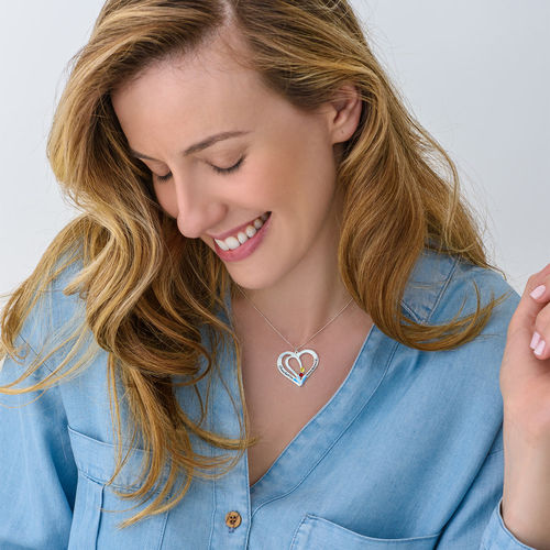 10ct 화이트 골드로 된 탄생석 각인 커플 목걸이 - 2