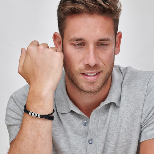 소형 맞춤 비드가 있는 남자 은팔찌 - 1