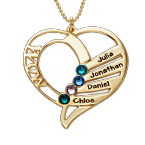 10ct 옐로 골드로 된 탄생석 각인 엄마 목걸이