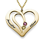 10K 골드 커플 하트 탄생석 각인 목걸이